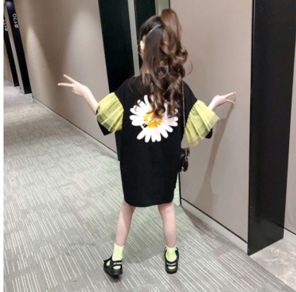 

2020 summer new short-sleeved dress girls tide loose half-sleeved flower t-shirt, Blue