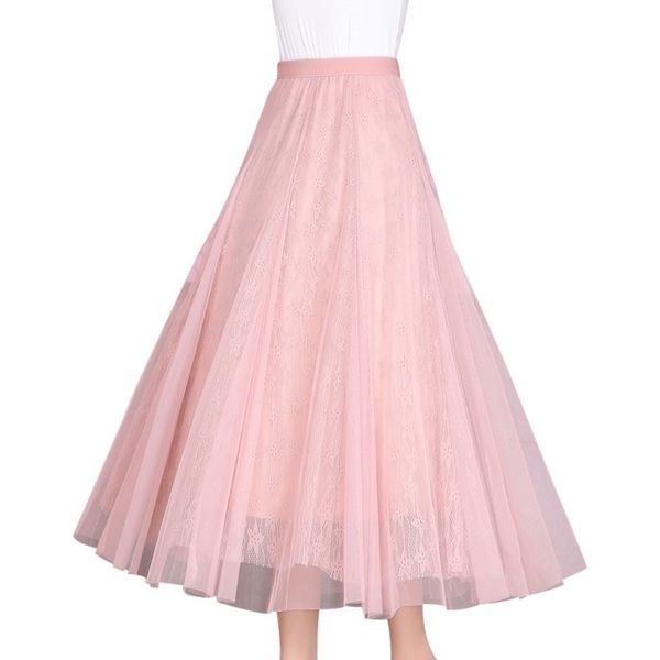 

*new 2019 pleated mesh lace skirts in fairy long veil fashion pleated skirt women lace midi fairy mesh summer party vestido*, Black