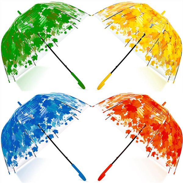

4 colors woman umbrella fresh pvc transparent mushroom green leaves arch umbrella child long handle rain umbrella party favor fa3068
