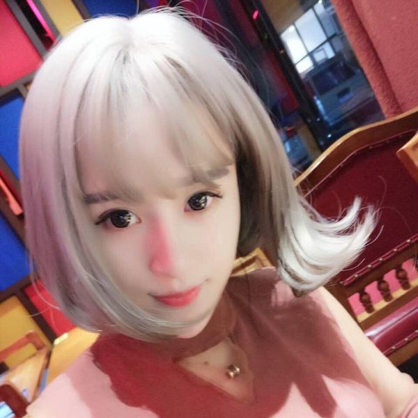 

wig female short milk milk gray european and american bob head chemical fiber mechanism headgear factory direct spot, Black