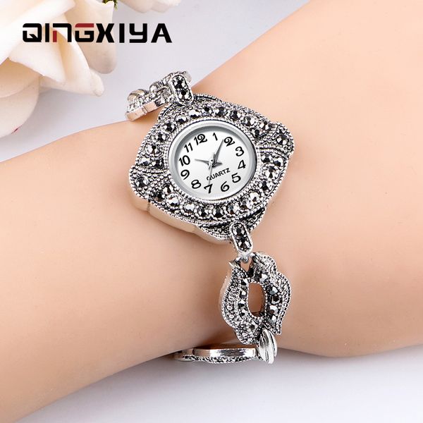 

qingxiya women watches watch women diamond fashion antique silver bracelet ladies watch female quartz clock hours, Slivery;brown