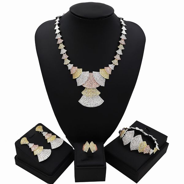

tsround shining fan-shaped dubai jewelry sets for women italy fashion new arrival design, Silver