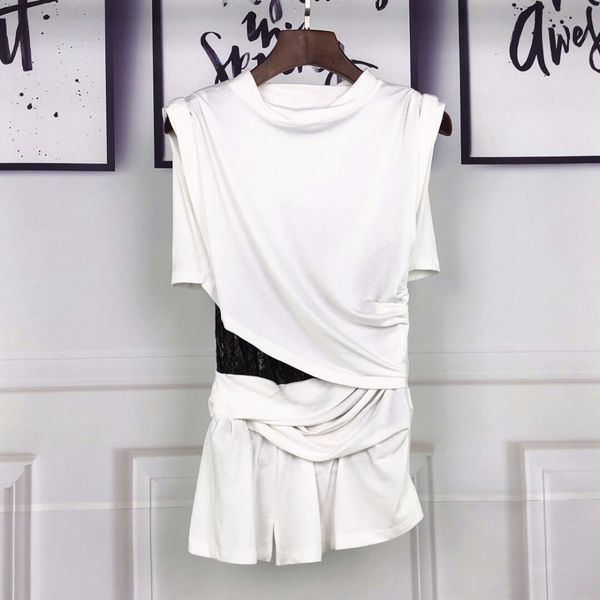 

2019 spring new women lace patchwork t-shirt ddxgz3, White