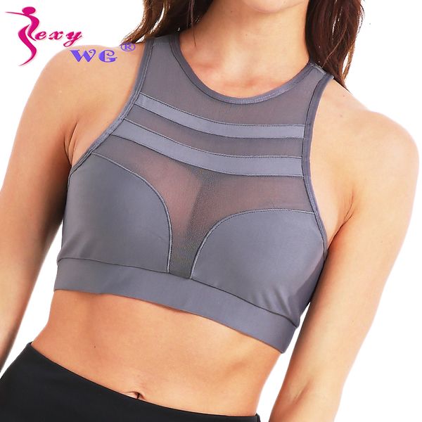 

sexywg sport bra gym shirt fitness yoga bras padded push up brassiere bh shockproof running vest crop mesh sports sportswear, White;black