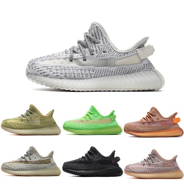 

luxury kanye shoes for kids children static reflective boys girls trainers sneakers glow black clay synth antlia infant toddler youth shoes