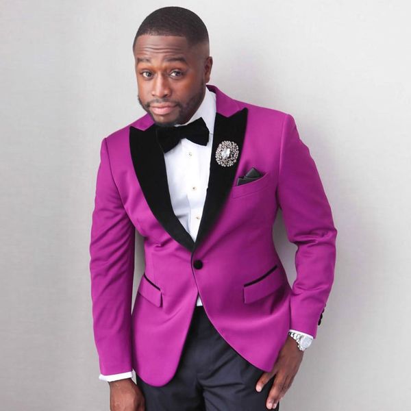 

fashion purple two pieces mens suits slim fit wedding grooms tuxedos peaked lapel formal blazer custom made prom suit (jacket+pants), Black;gray