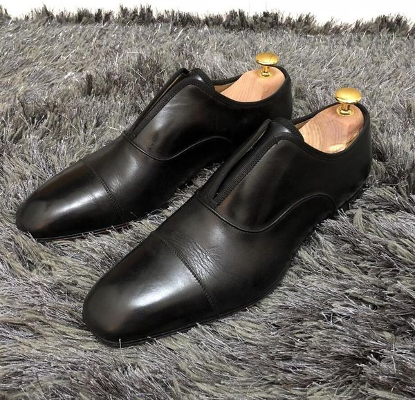 

2019 джентльмен свадебного платья обуви плоских кроссовки черные из натуральной кожи обувь, fashion square head платья партии оксфорд мужчин, Black