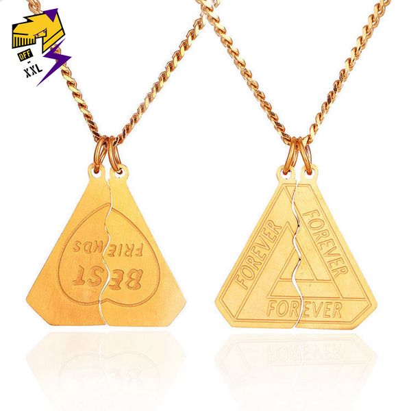

triangle puzzle forever love necklaces friends pendant necklaces for female/male gold color stainless steel chains necklace, Silver