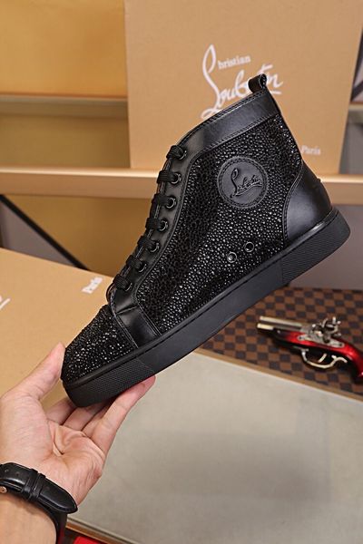 

dhl high-shoes red bottom male and female couple models thick bottom high-lace-up rhinestone wild outdoor travel code 35-45, Red;white