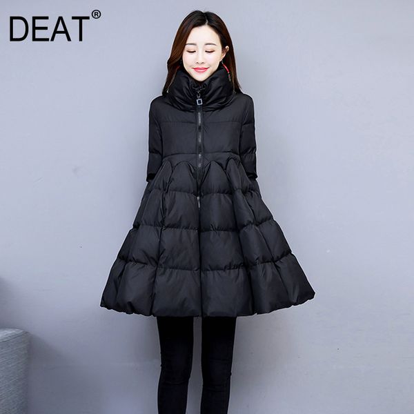 

deat] loose fit big hem warm woolen coat parkas new stand collar long sleeve women fashion tide autumn winter 2019 19l-a102, Black