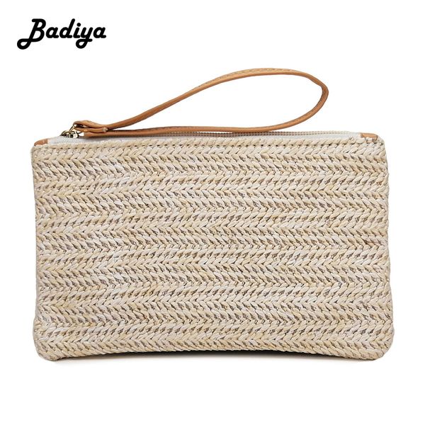 

new women handbag solid straw lady day clutches zipper packet fashion large capacity clutch handbags for summer female woven bag