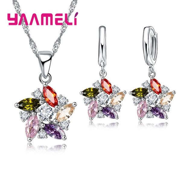

925 sterling silver pendant necklace earrings romantic ethnic style windmill shape colorful/white crystal stone for girl