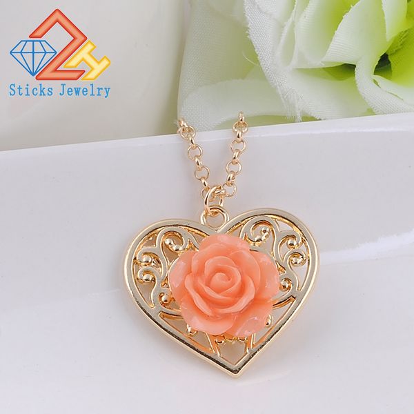 

2019 the latest heart-shaped necklacependant korean female hollow box pendant with flower, Silver