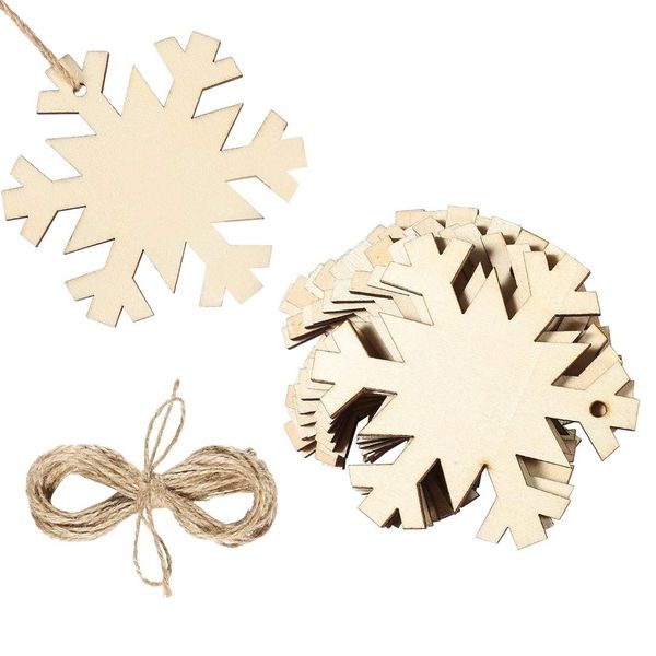 

20 pieces wooden snowflake christmas tree ornaments hanging with 20 pieces crafts twines