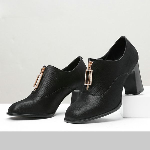 

women genuine leather pumps spring summer elegant round toe high heels shoes woman female new prom pumps shoes, Black