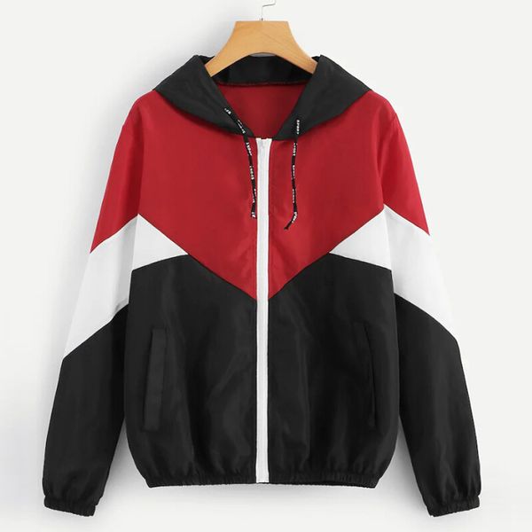 

winter autumn jacket women long sleeve patchwork thin skinsuits hooded zipper casual zip sport coat outerwear hooded jacketsf706, Black;brown
