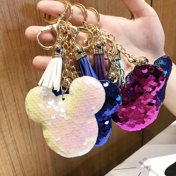 15 teile/los Nette Pailletten Bär Kopf Glänzende Quaste Tasche Zubehör Schmuck Schlüssel Kette Für Frauen Mädchen Anhänger Schmuckstück Schlüsselbund