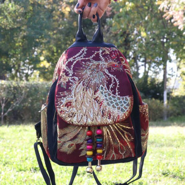 

fashion national embroidery women shopping backpacksnice animal embroidered lady canvas backrack all-match canvas backruck