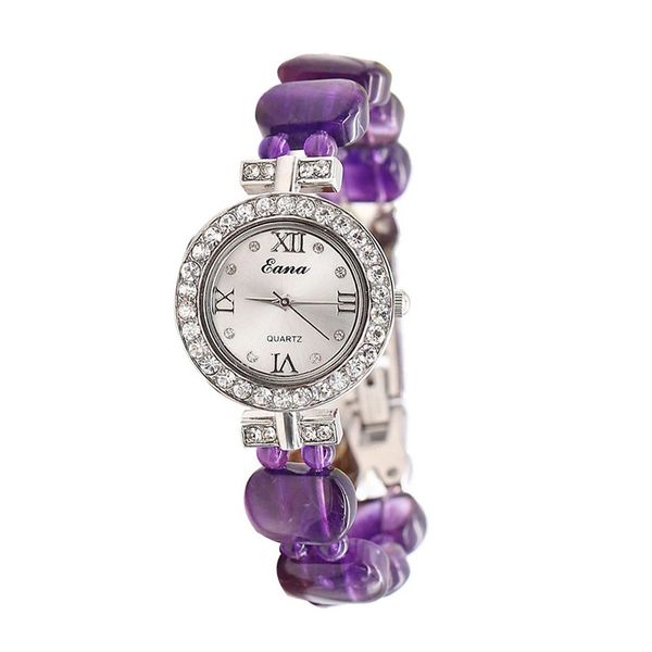 

luxury fashion women quartz bracelet watch girls wristwatch for students gifts nature amethyst purple, Slivery;brown