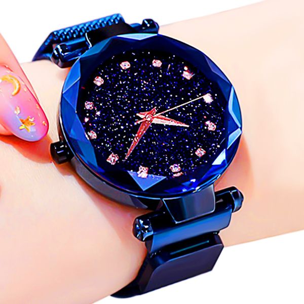

2019new starry sky watch women watches luxury magnetic buckle mesh band quartz wristwatch female diamond watch clock, Slivery;brown