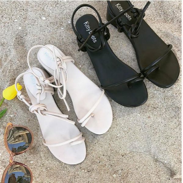 

women sandlas 2020 summer's new sandals with thick middle heel and open toe with roman strap women's shoes, Black