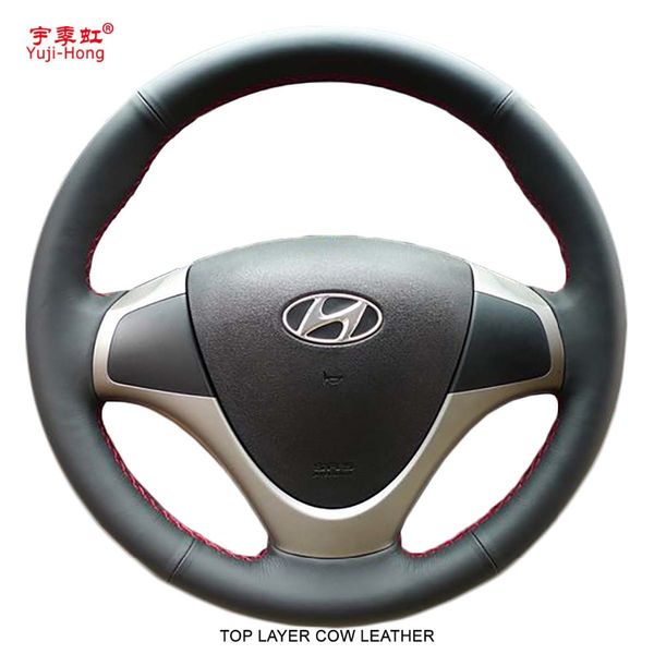 

yuji-hong layer genuine cow leather car steering wheel covers case for i30 2009 hand-stitched car styling cover