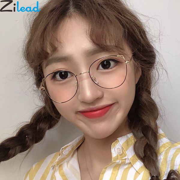

zilead metal anti blue plain glasses women&men computer cat eyes designed glasses optical spectacle frame eyeglasses unisex, Black