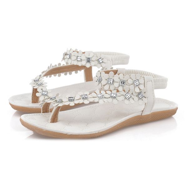 

summer women sandals fashion bohemian floral sandalias female casual thong flats shoes crystal rhinestone sandal back strap, Black