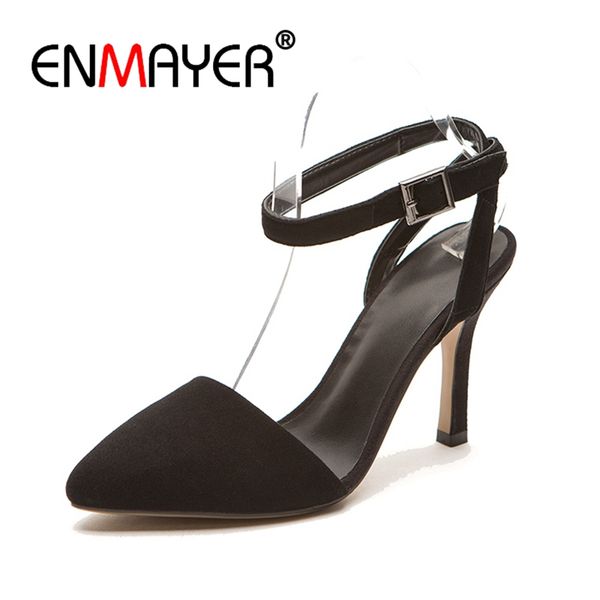 

enmayer pointed toe thin heels buckle strap heels women high heel shoes womens shoes zapatos de mujer size 34-39 zyl2665, Black;white