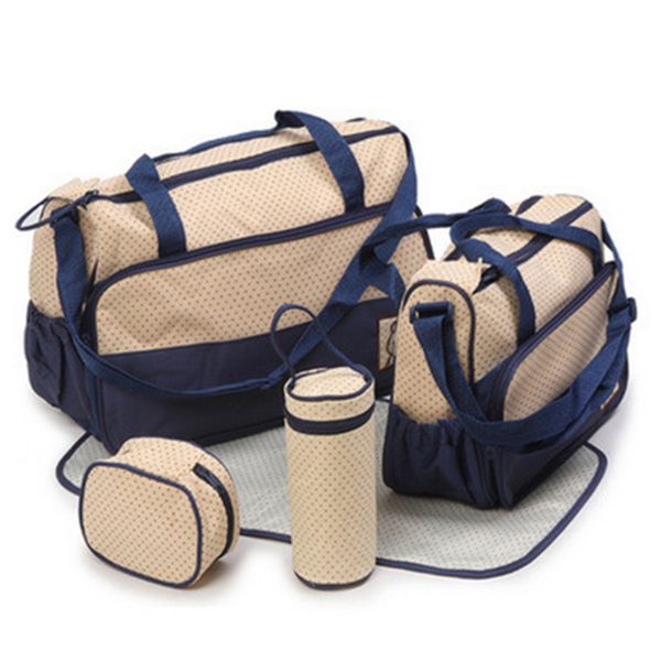 

large capacity mummy maternity nappy bag handbag baby care diaper bag 5 pcs/set nappy changing mat bottle holder nursing