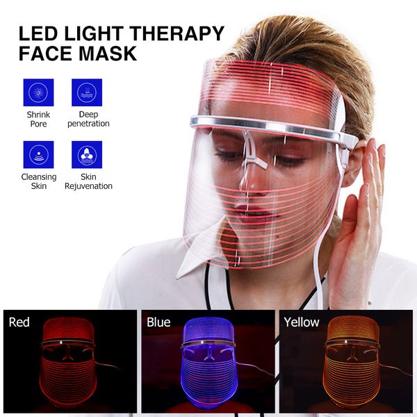 

3 color led light therapy face mask facial spa acne wrinkle removal skin rejuvenation beauty instrument