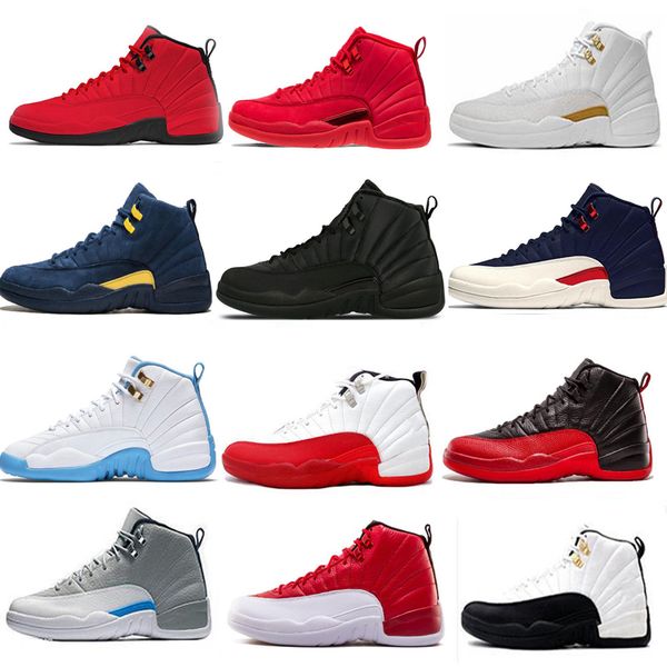 

men 12 12s basketball shoes black white flu game royal winterized wntr gym red ball punch university gold blue sports sneakers