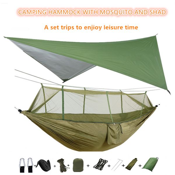 

portable camping hammock with mosquito net and rain tarp,hammock canopy nylon hammocks double hammock hiking patio furniture