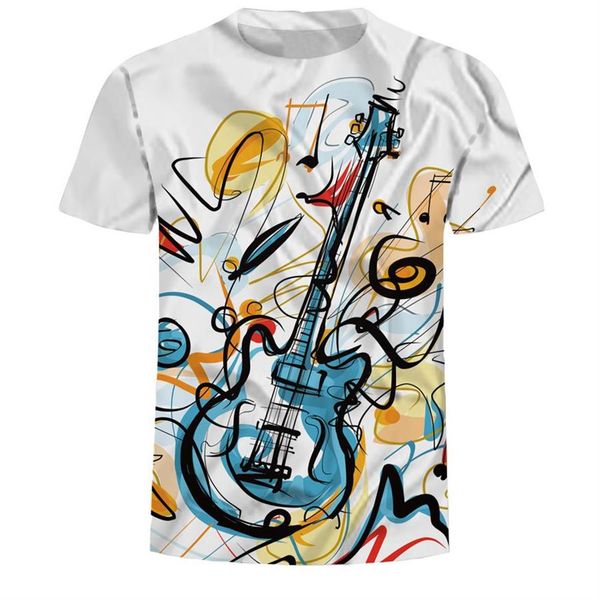 

2019 casual clothing 3d painting t shirt men t-shirt rock guitar print summer happy music festival t-shirt tee size 3xl, White;black