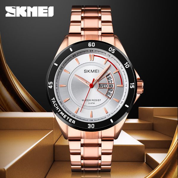 

quartz watch fashion brand skmei wrist watch stainless steel date week display business bracelet men's watches skmei mens, Slivery;brown