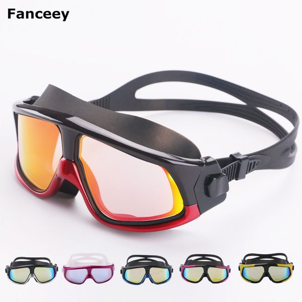 

large frame colorful plating anti-fog swim goggles anti-uv glass men's women's scratch-proof lens adjustable eyewear