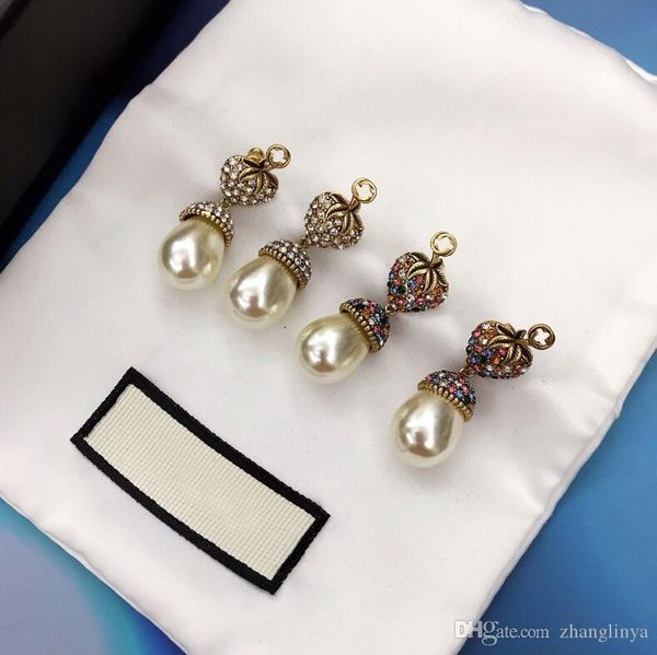 

2020 new colorful diamond strawberry retro earrings female temperament female net red pearl earrings female, Golden;silver