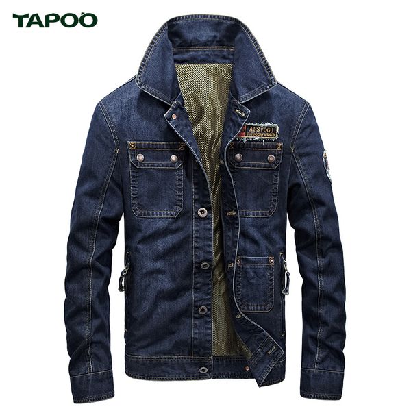 

plus size m-4xl tapoo denim jacket men european cowboy style multi pockets mens jeans jacket streetwear jaqueta jeans masculina, Black;brown