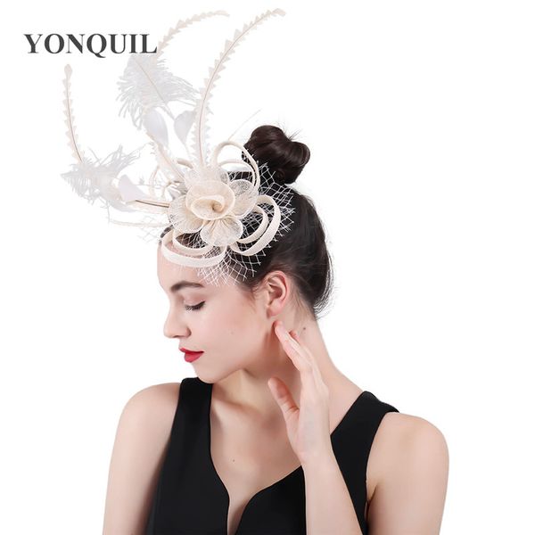 

2018 multiple colors sinamay headdress for bridal veils feather party headwear hat linen for woman feather fascinators hairband