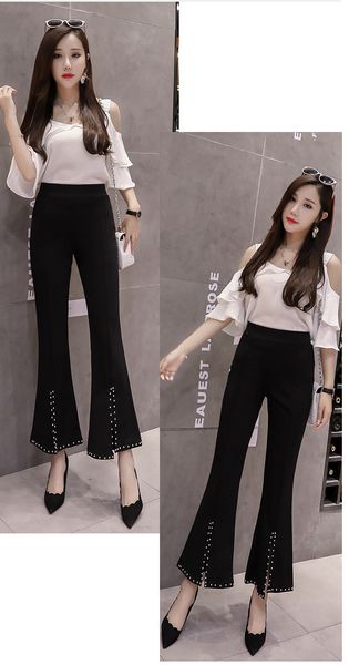 

jinyilai waist jeans trumpet nine points elastic f, Blue