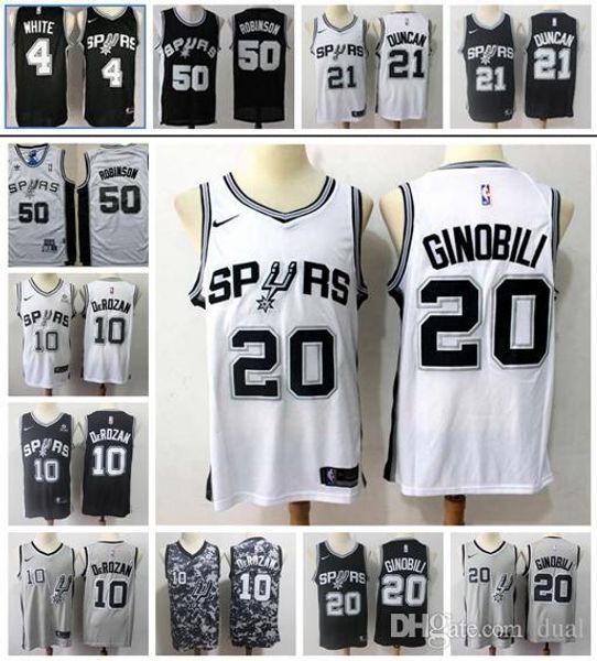 

retro mens tim 21 duncan demar 10 derozan jersey vancouver san antonio spurs manu 20 ginobili 50 robinson nba 4 white iceman jerseys, Black