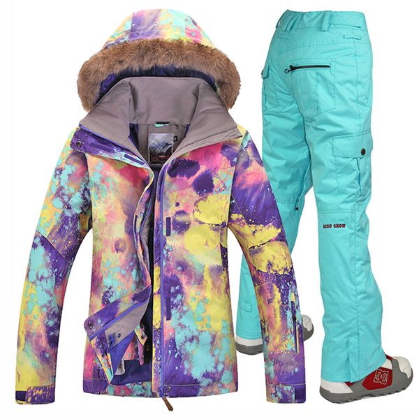 

price women waterproof gsou snow skiing suit windproof ski jacket and pants set breathable snowboard ski female clothing