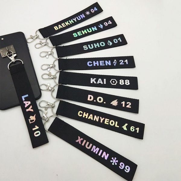 

kpop exo laser printing xiumin suho lay baekhyun chen chanyeol d.o. kai sehun key chain keyring exploration strap lanyard, Silver