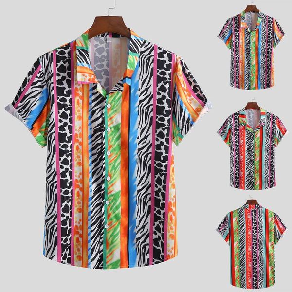 

мужские лето плюс размер рубашки вскользь отворот печати с коротким рукавом рубашки топ блуза бич крупногабаритного streetwear camisas де ho, White;black