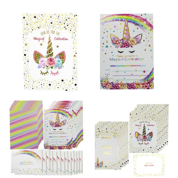 

bronzing unicorn birthday party invitation card rainbow star envelope kit wedding invitation birthday card universal
