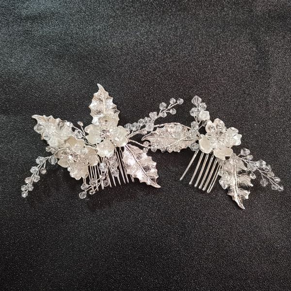 Mariage bijoux de mariée strass cristal fleur argent pince à cheveux peig I