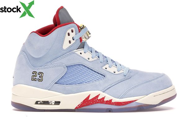 

with box 2019 mens basketball shoes sneakers 5s trophy room ice blue for men brand designer sports shoes size us7.5-13, Black