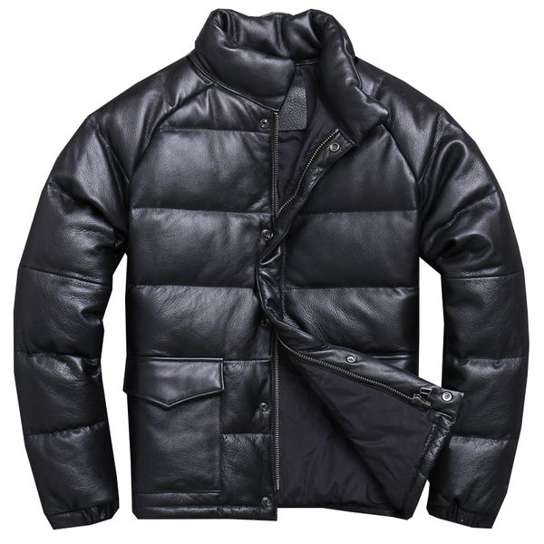 

genuine leather jacket men real cow leather winter coat men slim duck down coat for mens clothing jaqueta masculino couro yy762, Black