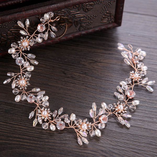 

handmade golden floral bridal hairbands tiaras rhinestone crystal beads headbands wedding bride hair jewelry vl, Golden;white