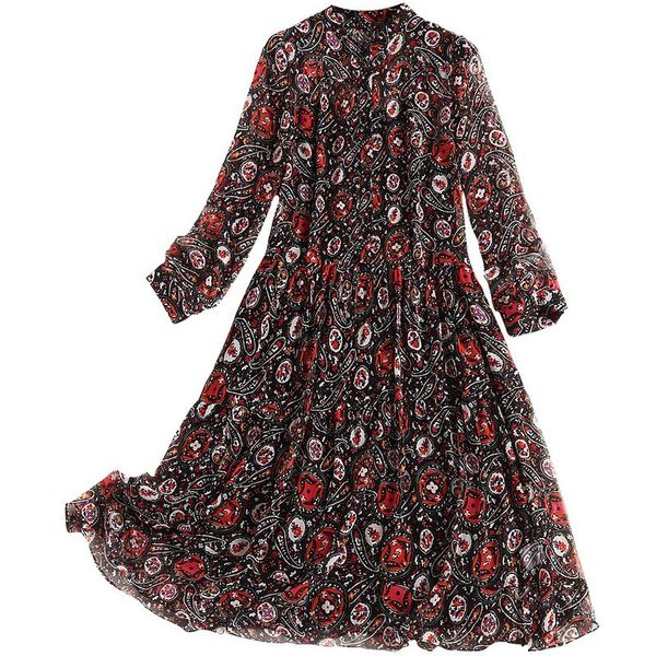 

new designer women summer dress long sleeve o neck floral print elegant runway dress, Black;gray